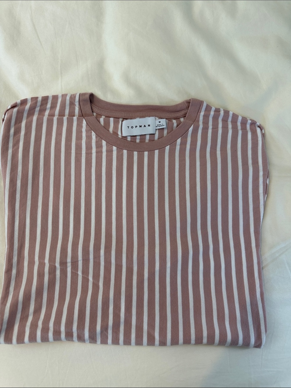 Topman Rose-Mauve and White Striped Crewneck Tee